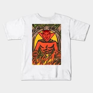 Devil on the throne and burning fire Kids T-Shirt